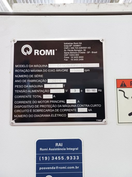 Centro de usinagem Romi Discovery 1250 - Siemens - Ano 2014